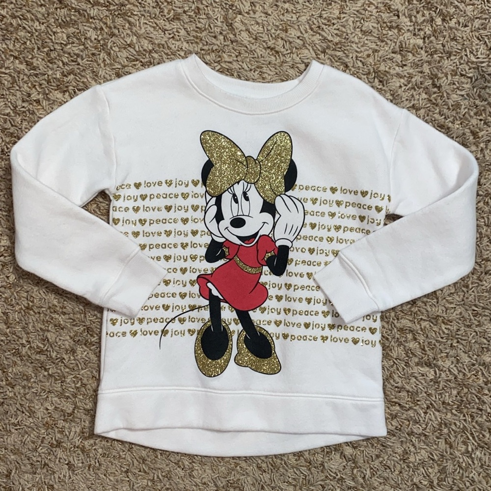 Size 4 girls glittery Christmas sweatshirt. Cream, black, red, gold.